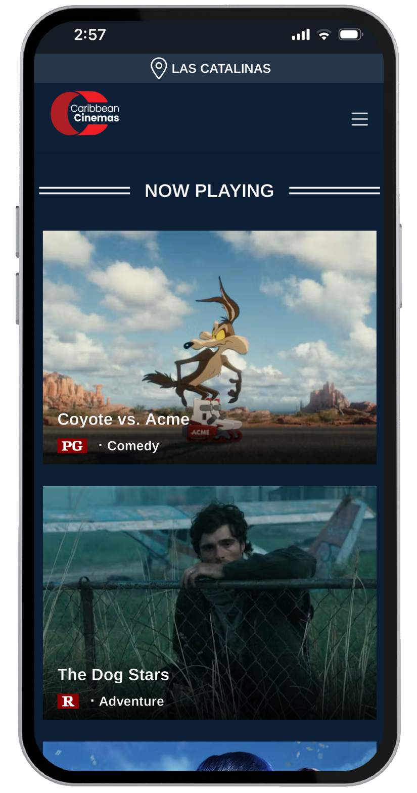 Original Caribbean Cinemas home screen